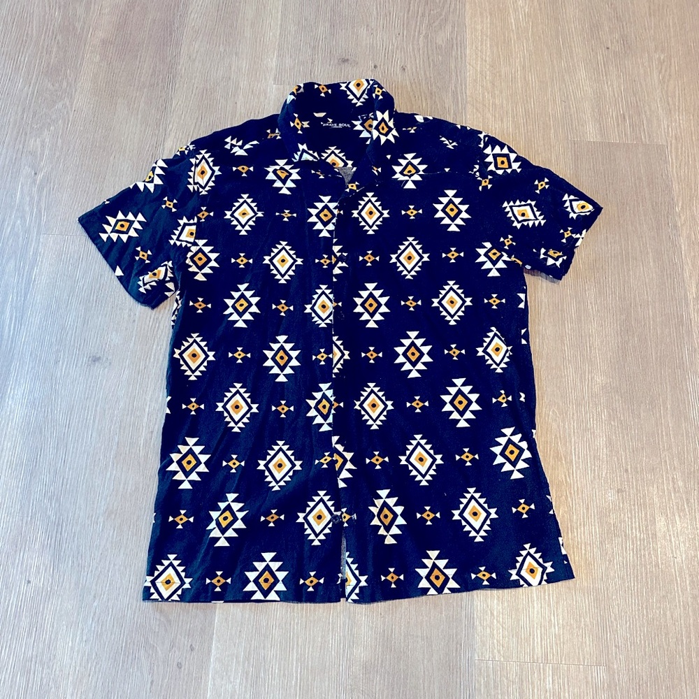 Brave Soul London Southwestern Style Button Down Button Front Short Sleeve Shirt